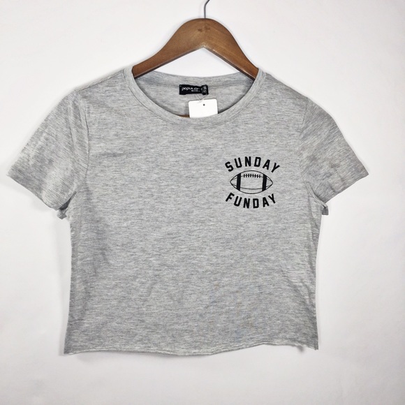 Popular Basics Tops - Popular Basic Size  Small Raw Hem Crop Top Gray